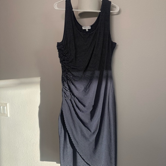 Gibson Latimer Navy Striped Asymmetrical Dress - Picture 2 of 6